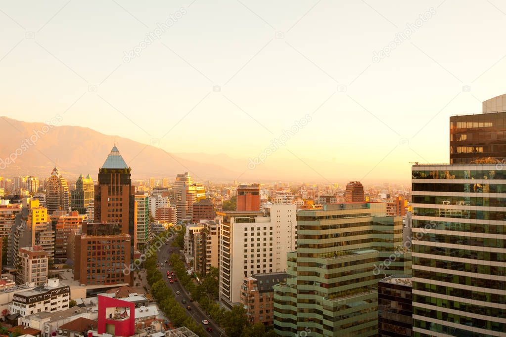 The wealthy neighborhood of Isidora Goyenechea, with El Bosque Avenue, Las Condes district, Santiago, Chile