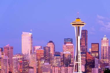 Gece, Washington State, ABD Seattle şehir manzarası