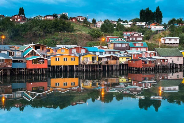 Традиционные Дома Известные Палафитос Городе Кастро Острове Чилоэ Юге Чили — стоковое фото