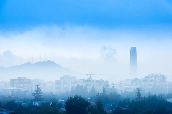 Niebla Sobre Distrito Las Condes Santiago Chile — Foto de Stock