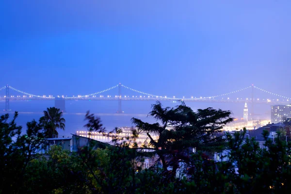 Мост Залива Сан Франсиско Оакленд Порт Сан Франциско Ночью Сан — стоковое фото