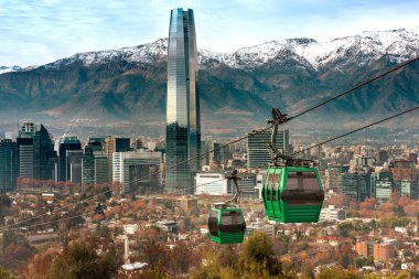 Teleferik san cristobal Hill, santiago de chile panoramik manzarasına bakan  