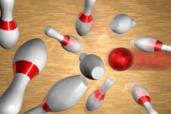 3D rendering of a strike on a bowling game