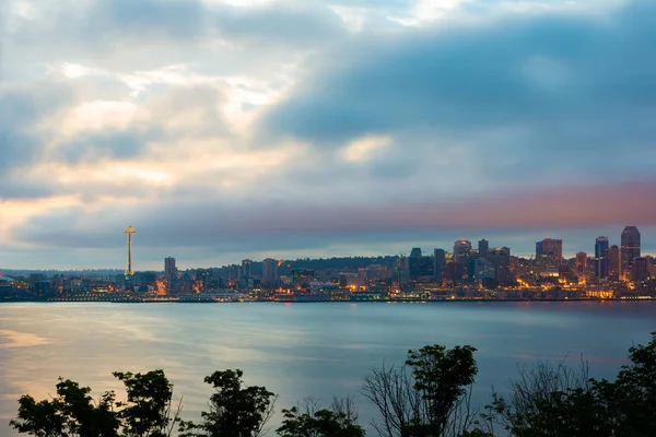 Linha Horizonte Seattle Amanhecer Estado Washington Eua — Fotografia de Stock