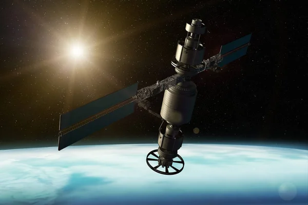 Rendering Satellite Orbiting Earth — Stock Photo, Image