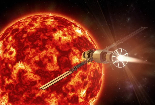 Rendering Spacecraft Approaching Sun — Stock Photo, Image