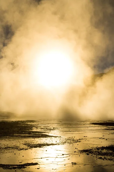 Východ Slunce Fumaroly Nadmořské Výšce 4300M Nad Mořem Gejzírů Tatio — Stock fotografie