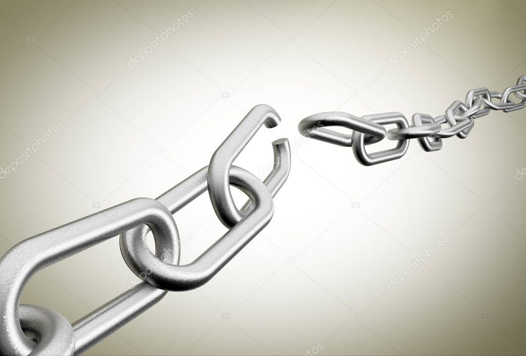 3D rendering of broken chains against a plain background