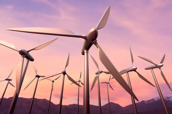 Rendering Wind Farm Sunset — Stock Photo, Image