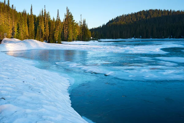 日の出 マウント レーニエ国立公園 ワシントン州 米国でリフレクション湖の凍結 — ストック写真