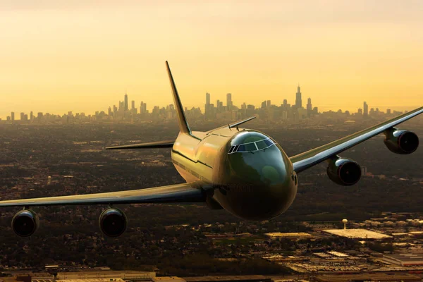 Darstellung Eines Kommerziellen Flugzeugs Von Chicago Usa — Stockfoto