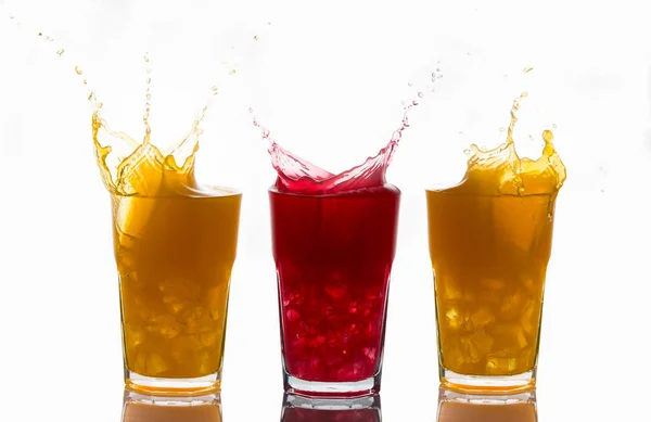 Concepto Único Único Representado Con Salpicaduras Vasos Jugo Naranja Jugo — Foto de Stock