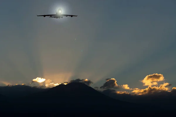 Rendering Plane Flying Sunrise — Stock Photo, Image