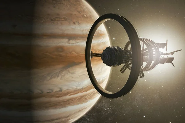 Renderowanie Statku Kosmicznego Aproaching Jupiter — Zdjęcie stockowe