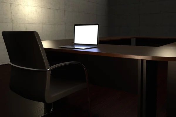 Rendering Working Late Concept Representation Empty Conference Room Laptop — Stock Photo, Image