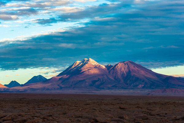 Volcano in the Atacama Desert at sunset, San Pedro de Atacama, Atacama desert, Chile, South America