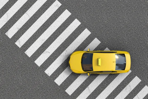 横断歩道上の黄色いタクシーの頭上図の3D赤化 — ストック写真