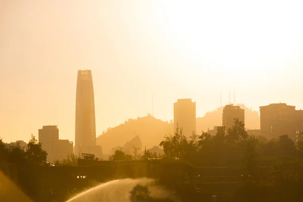 Skyline Edifícios Distrito Las Condes Parque Araucano Santiago Chile — Fotografia de Stock