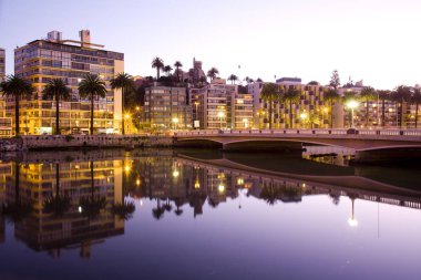 Vina del Mar gece şehir manzarası, Valparaiso Bölgesi, Şili