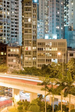 Yukarı Albert Road ve Chung Wan (Merkez bölge), Hong Kong Adası, Hong Kong, Çin, Asya'da konut apartmanlarının silueti