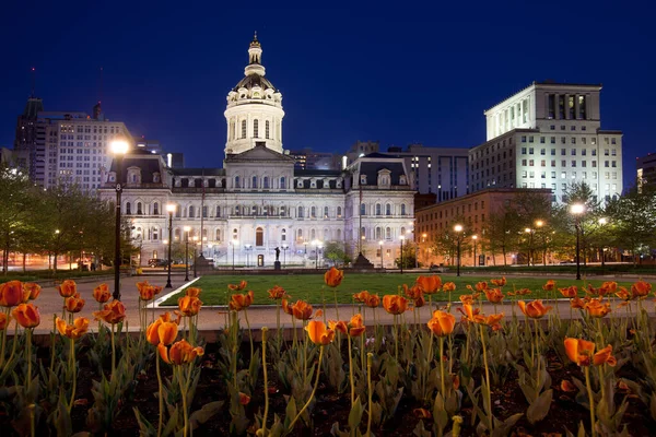 Baltimore City Hall  and War Memorial Plaza at dawn, Baltimore, Maryland, United States