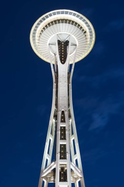 Seattle, Washington, ABD - Space Needle 'ın yapısına bir bakış. 1962 Dünya Fuarı için inşa edilen 2,3 milyon kişi her yıl Space Needle 'ı ziyaret ediyor..