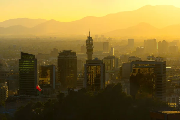 Santiago Chile Şehir Merkezi Şehir Merkezinin Ufuk Çizgisi — Stok fotoğraf