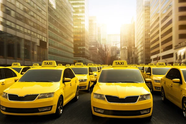ストライキで黄色のタクシーの交通渋滞の3Dレンダリング — ストック写真