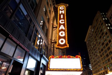 Chicago, Illinois, ABD - Chicago Tiyatrosu 'nun ünlü tabelası. 