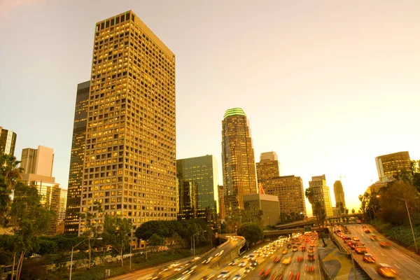 Rascacielos Distrito Financiero Del Centro Harbor Freeway Los Ángeles California — Foto de Stock