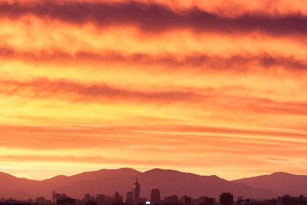 Skyline Downtown Santiago Chile Large Cloudy Sky Sunset — Stock Photo, Image