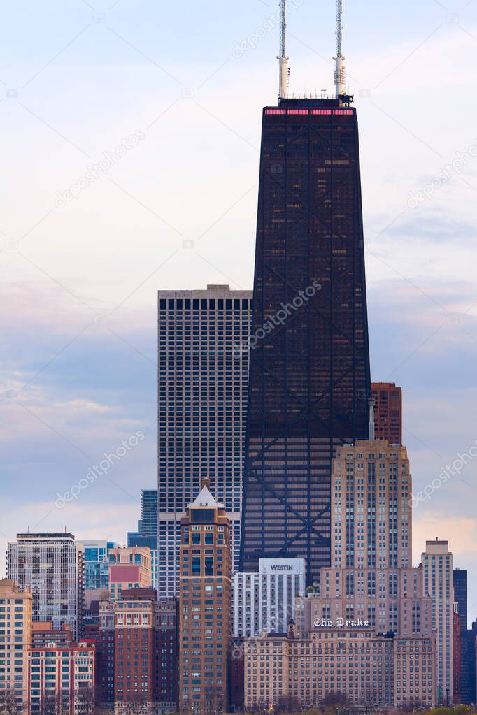 Chicago, Illinois, United States - Cityscape of downtown Chicago and the John Hancock Building.