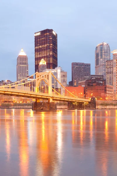 Pittsburgh Pennsylvania Verenigde Staten Downtown Skyline Andy Warhol Bridge Allegheny — Stockfoto
