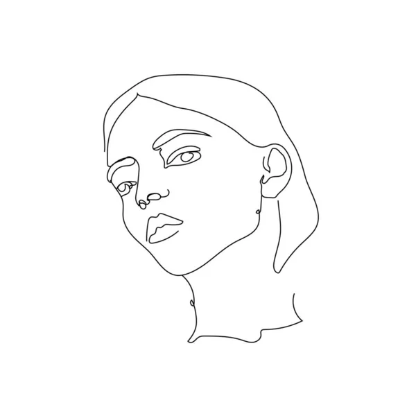 Abstract sketch, single line, minimalism. Portrait of woman isolated on white background. Style, vintage. Graphics. Vector illustration