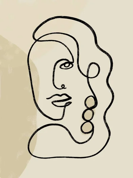 Drawing of abstract linear face of man or woman on creative background with contemporary shapes. Cubism contemporary face. Modern art. Design for poster, home decor.