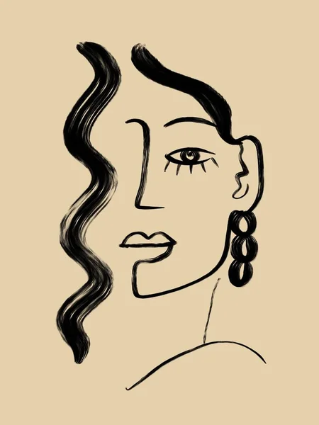 Minimal abstract cubism face. Linear abstract face. Minimalist avatar of man or woman. Continuous line drawing. Design for home decor.