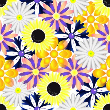 Çiçekler beyaz izole arka planda desen