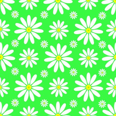 Papatya yeşil bir arka plan üzerinde seamless modeli. Bir papatya alan çizimi