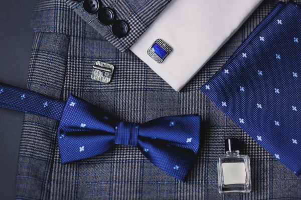 luxury fashion men\'s cufflinks. accessories for tuxedo, butterfly, tie, handkerchief. Italian fashion.