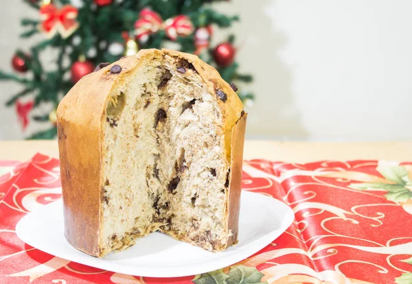 Panettone Kue Dengan Manisan Buah Tradisional Dari Musim Natal Asal — Stok Foto