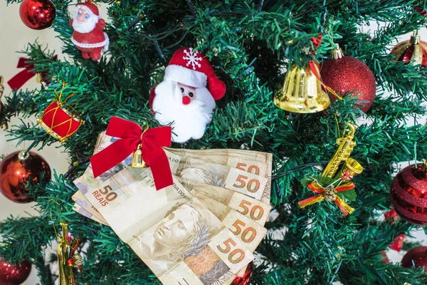Money brasilian for Christmas gifts or gift money. Christmas Concept.