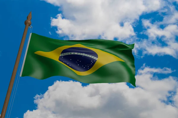 ブラジル国旗の風が吹いています。3 d レンダリング、wav ファイルにフラグを設定します。 — ストック写真