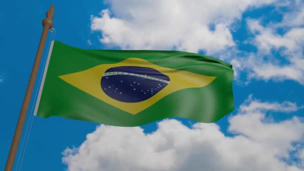 Drapeau National Brésil Soufflant Dans Vent Rendu Drapeau Agitant Dans — Video