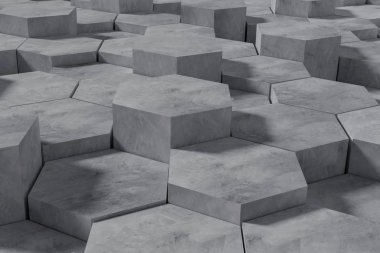 Altıgen şekilli beton blokları duvar arka plan. Perspektif görünümü