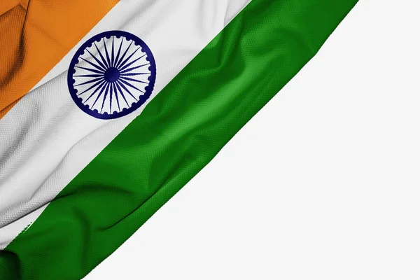 Indie flaga tkaniny z miejsce dla tekstu na białym ciemny — Zdjęcie stockowe