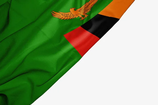 Zambia flag of fabric with copyspace for your text on white back — Stock Photo, Image