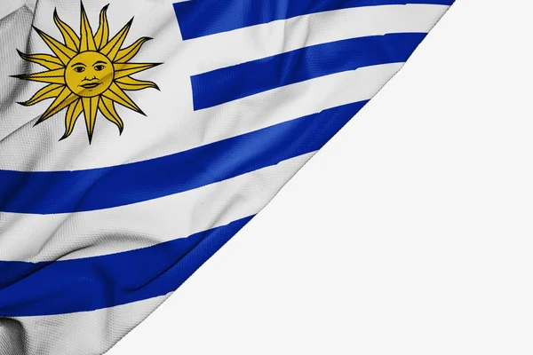 Bandera de Uruguay de tela con copyspace para su texto en blanco bac — Foto de Stock