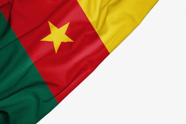 Beyaz ba üzerinde metin için copyspace ile kumaş Kamerun bayrağı