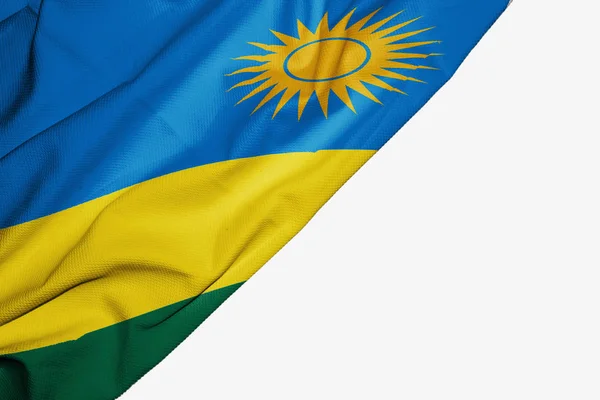 Rwanda flaga tkaniny z miejsce dla tekstu na białym grzbiecie — Zdjęcie stockowe