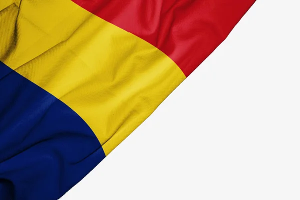Drapeau Roumanie de tissu avec copyspace pour votre texte sur bac blanc — Photo